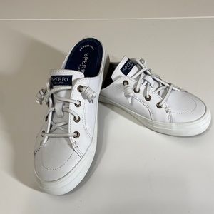 Sperry Crest Vibe EUC white leather mule with leather laces, 6